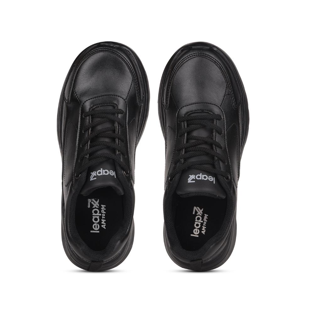 Leap7x Black Lacing Uniform School Shoes For Kids SCHLSTAR-L 