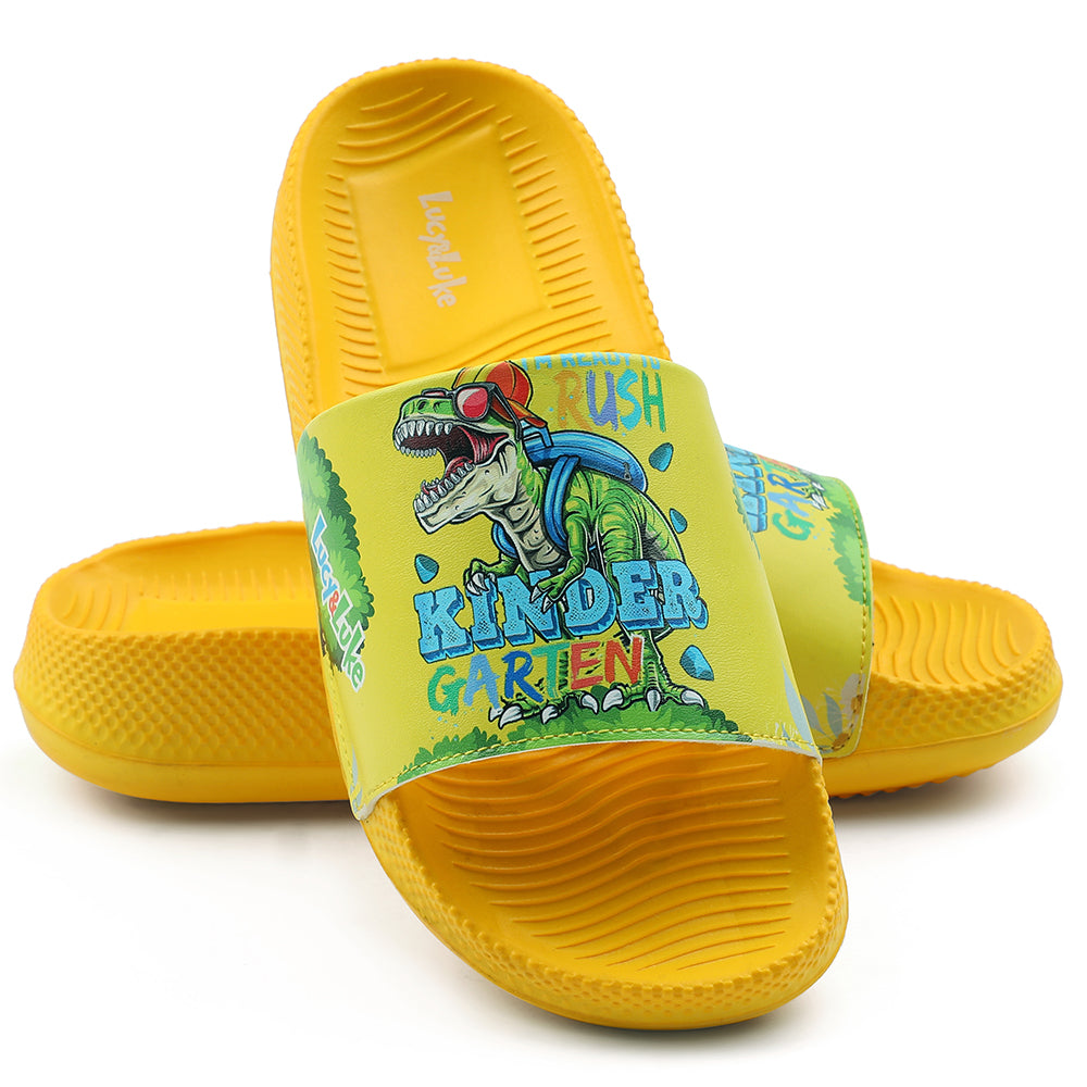 Lucy & Luke Casual Yellow Printed Slides For Kids CONNER-2E 