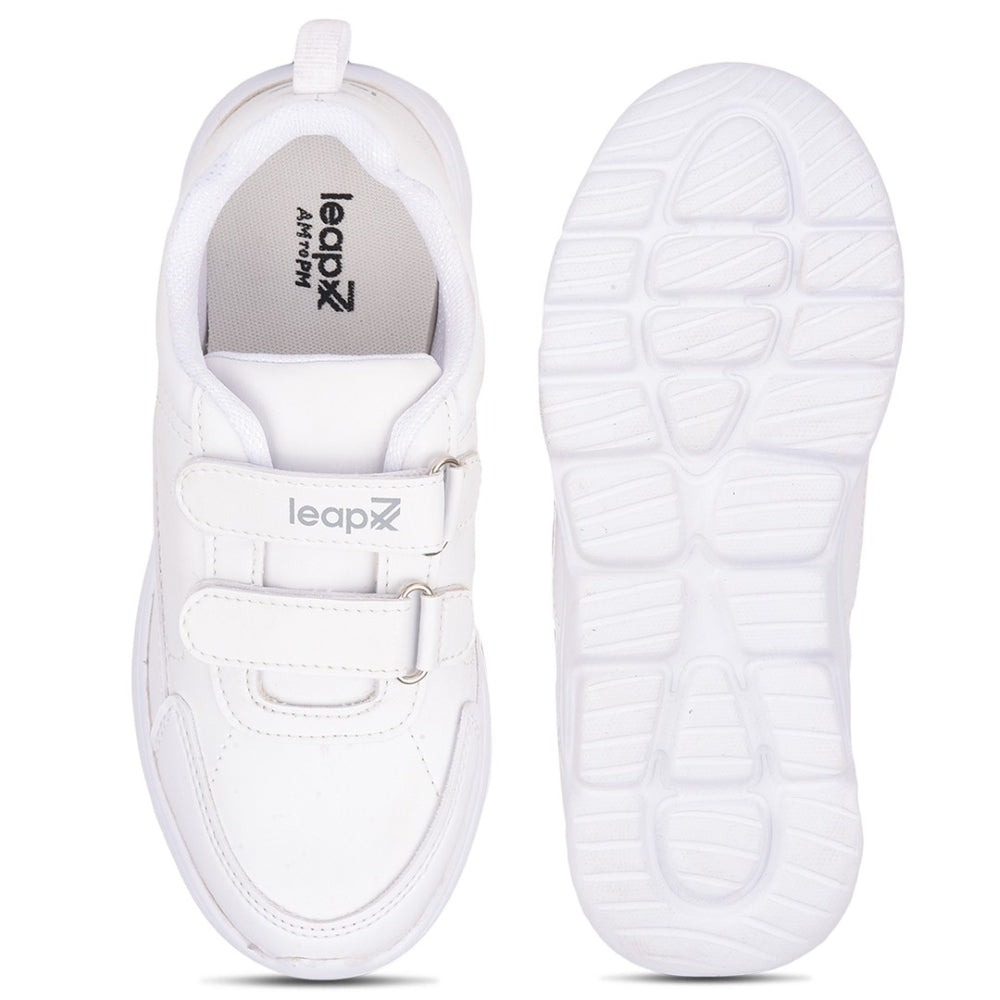 Leap7x White Non Lacing Uniform School Shoes For Kids SCHLSTAR-V 