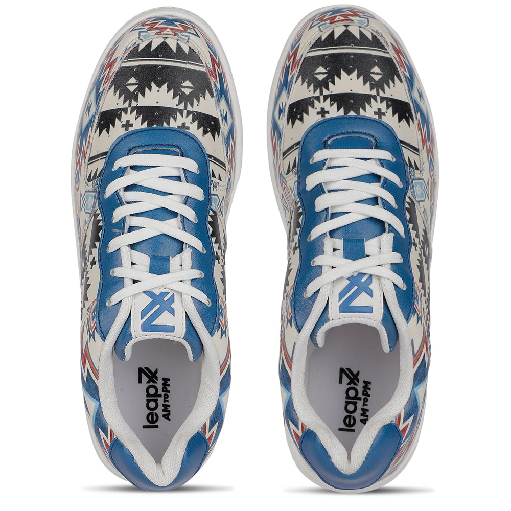 Leap7x Lacing White Printed Himalayan Handloom Casual Sneakers For Men MJH-M4 By Liberty