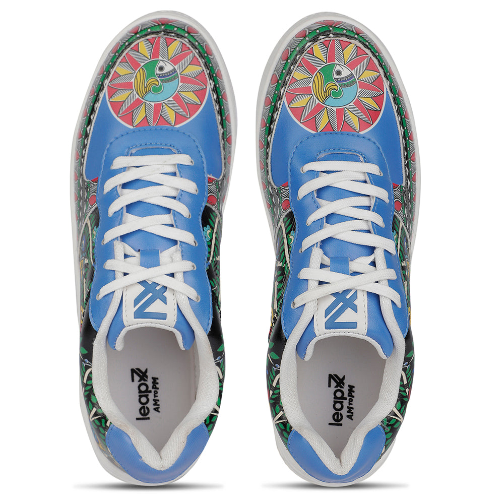 Leap7x Lacing White Madhubani Art Printed Casual Sneakers For Men MJH-M5 By Liberty