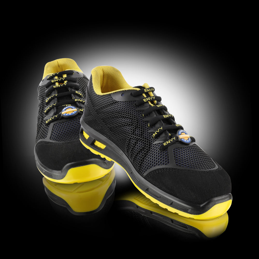 Warrior Black & Yellow Genuine Leather Fiber Glass Toe Safety Shoes for Men CYGNUS1AMZ By Liberty