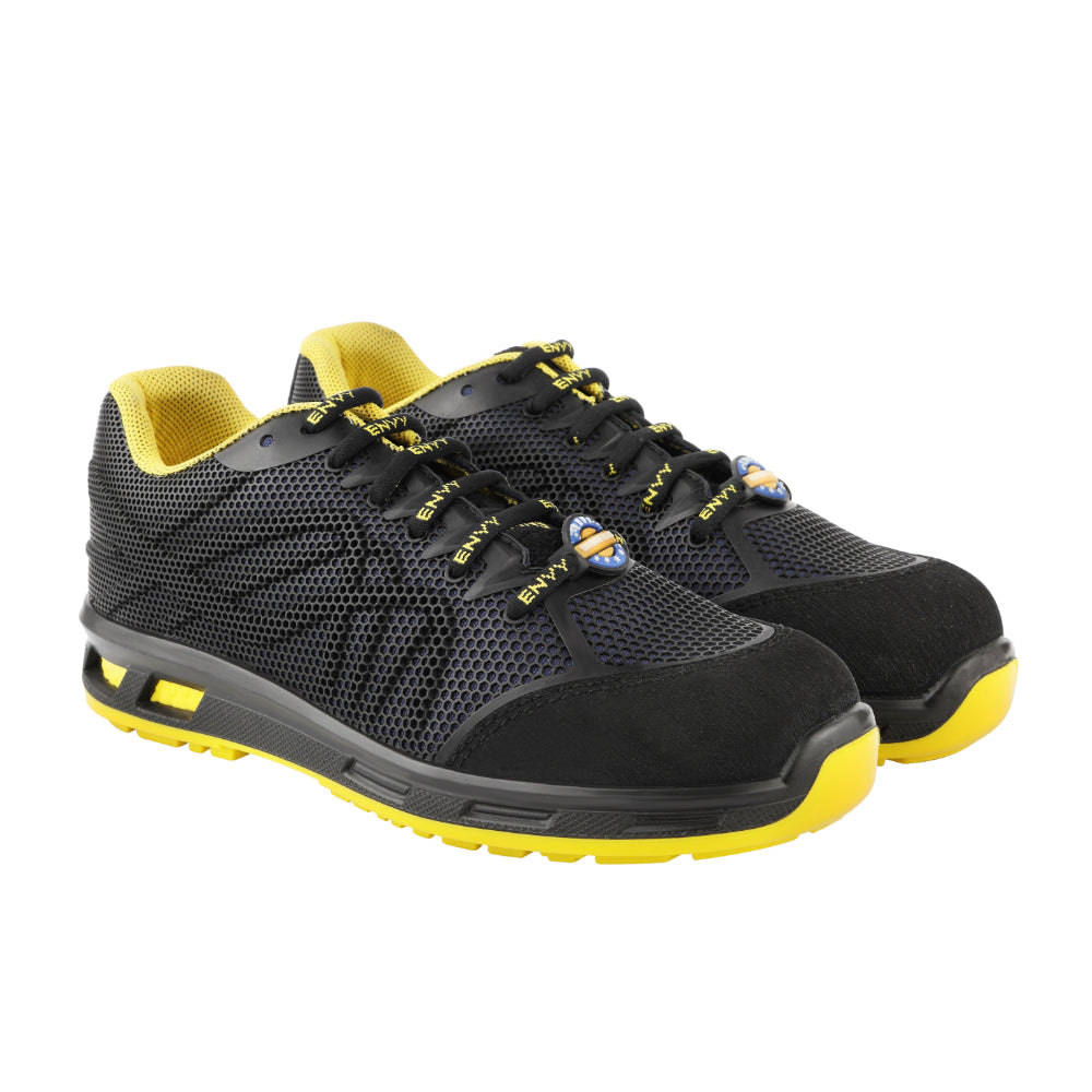 Warrior Black & Yellow Genuine Leather Fiber Glass Toe Safety Shoes for Men CYGNUS1AMZ By Liberty