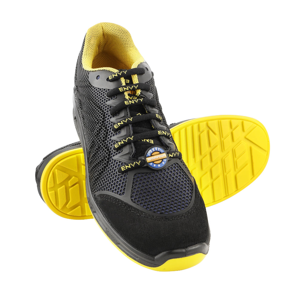 Warrior Black & Yellow Genuine Leather Fiber Glass Toe Safety Shoes for Men CYGNUS1AMZ By Liberty