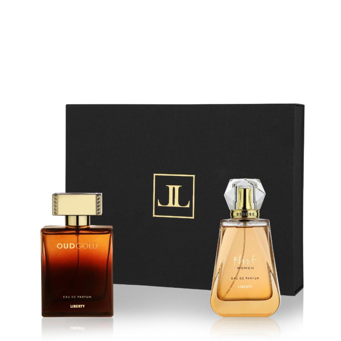 Liberty Luxury Flirt & Oud Gold Perfume For Men & Women Combo, 24 Hours Long Lasting Fragrance -Gift Pack of 2