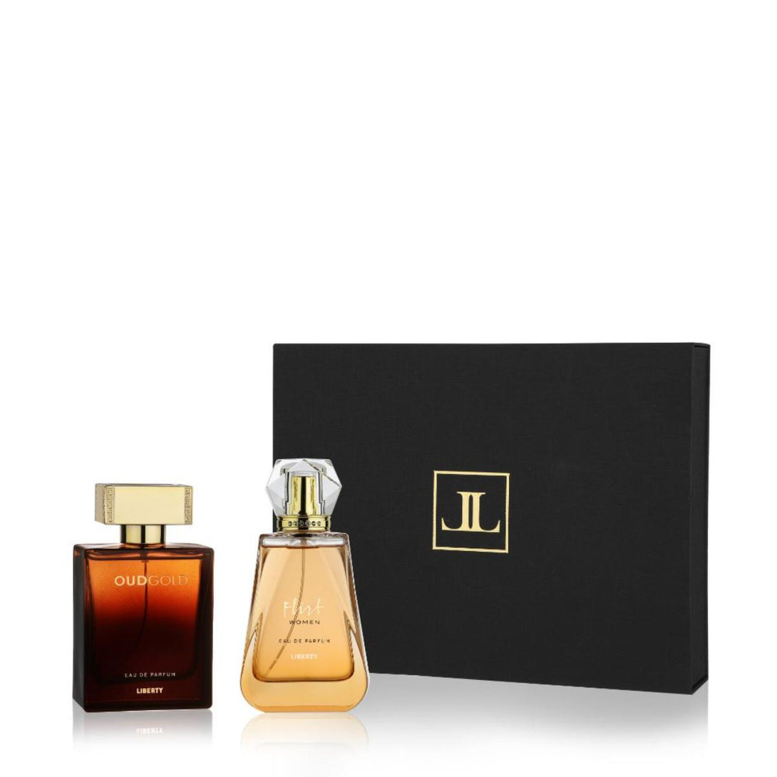 Liberty Luxury Flirt & Oud Gold Perfume For Men & Women Combo, 24 Hours Long Lasting Fragrance -Gift Pack of 2