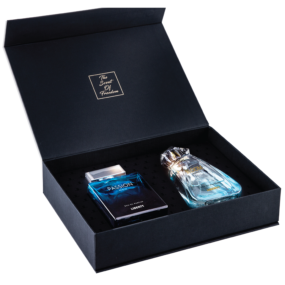 Liberty Luxury Gift Set - Passion for Men, Bloom for Women (1ml/3.4Oz each), Eau De Parfum (EDP), Crafted in France, Long Lasting Smell.