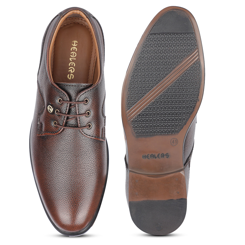 Healers Formal Brown Lacing Derby Shoes For Men S21-5 By Liberty