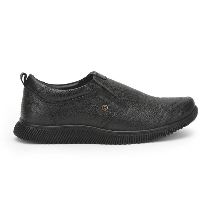 FOLLETEL Black Smart Detailed Leather Half Shoes